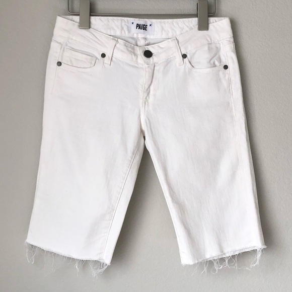 SUMMER CLOSEOUT ☀️ \Paige\• Bermuda Cutoff Shorts in Optic White - Picture 1 of 16